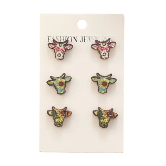Whimsy_and_Rose Jewelry - Floral Cow Stud Earrings